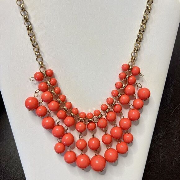 Gold Tone Chain Pink Beaded Statement Necklace 18 in Ext. 3 in - Picture 12 of 12